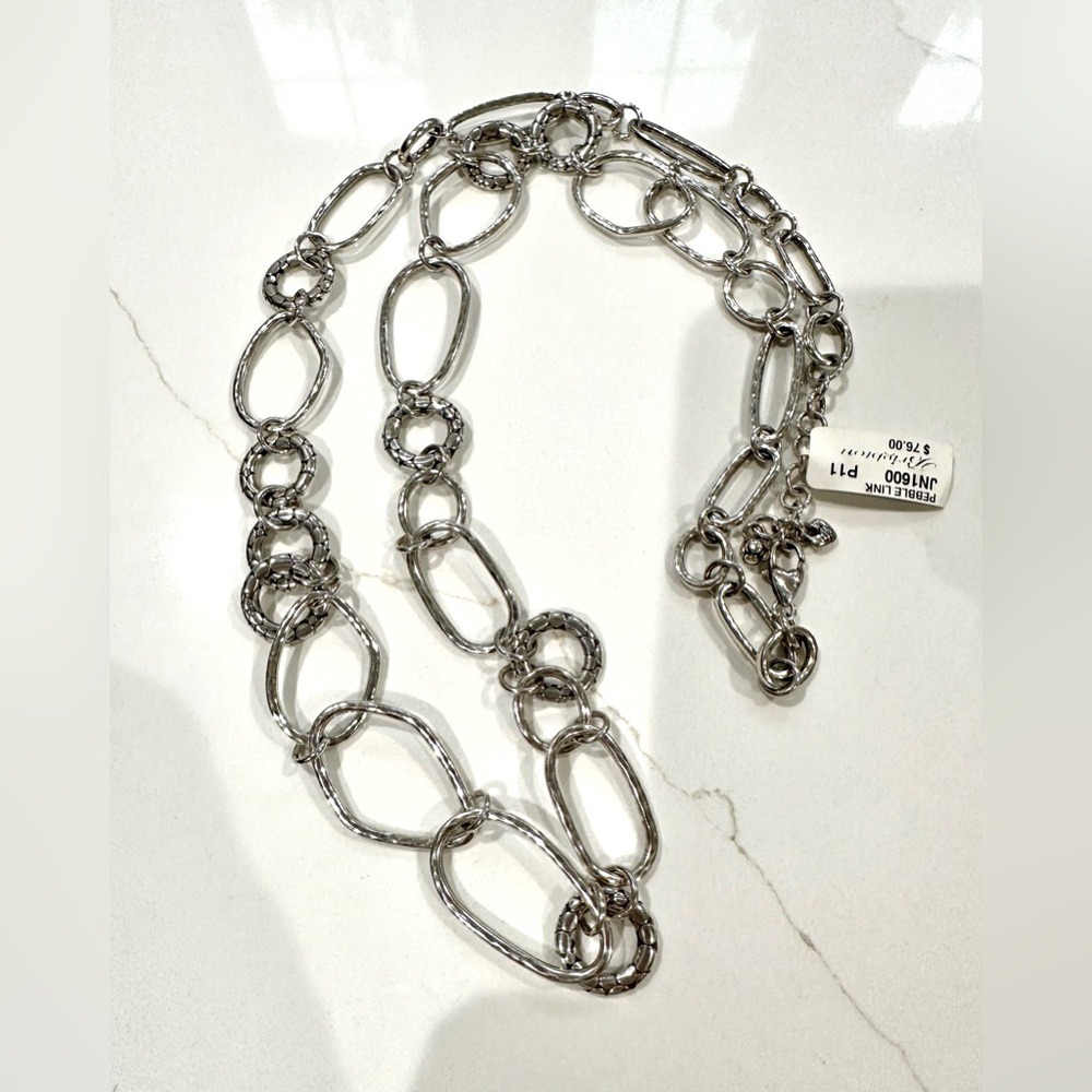 Brighton pebble textured, silver tone, link necklace